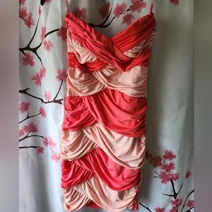 NIP Women's Katia Sweetheart Strapless Coral Peach Two Tone Ruched Dress Small